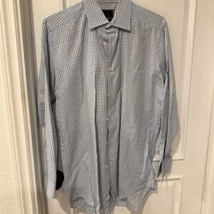 David Donahue Light Blue Plaid Dress Shirt